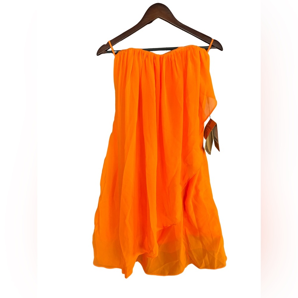 Orange Strapless Chiffon Wedding Guest Dress
